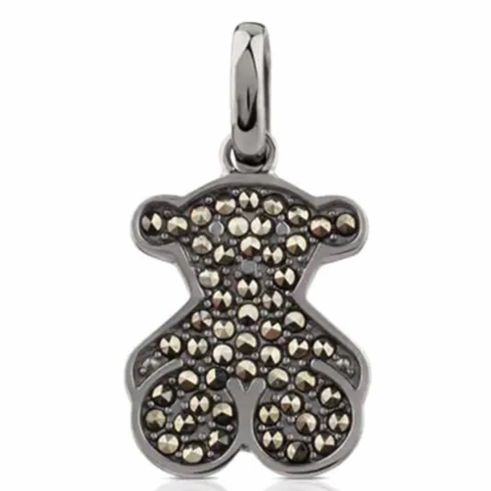 Tous Grace Black Marcasite Bear Charm | 925 Sterling Silver Necklace Worn Twice